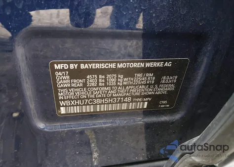 2017 BMW X1 Sdrive28I из США, поврежденный, VIN WBXHU7C38H5H37148